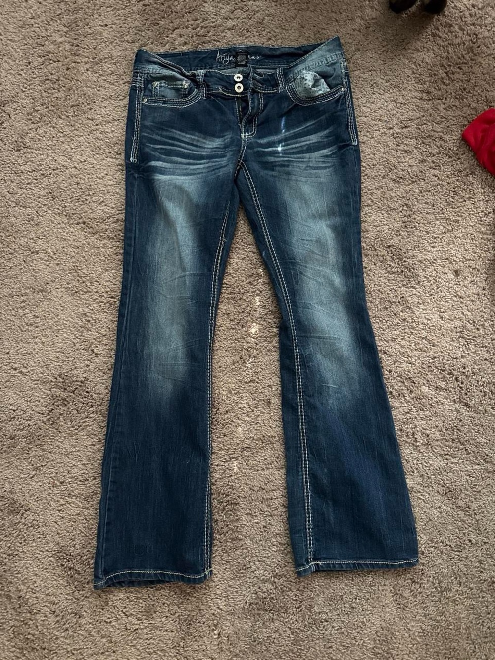Y2K Ariya Jeans Dark Blue Flare Jeans with Faded Wah